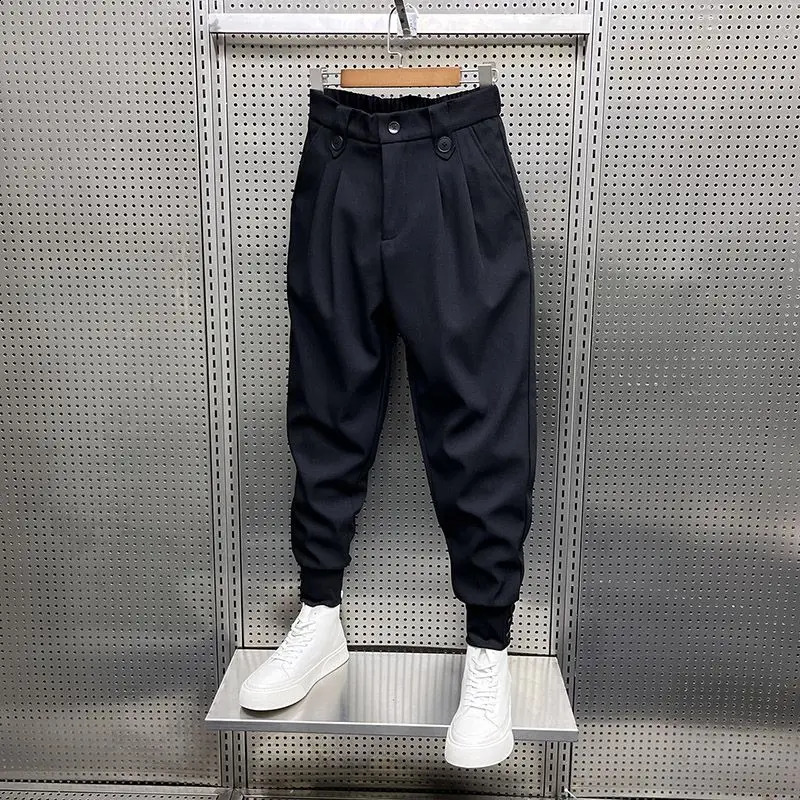 2024 Spring and Autumn Fashion Wrinkled and Handsome High Waist Button Loose Casual Harlan Suit Pants for Men 250317