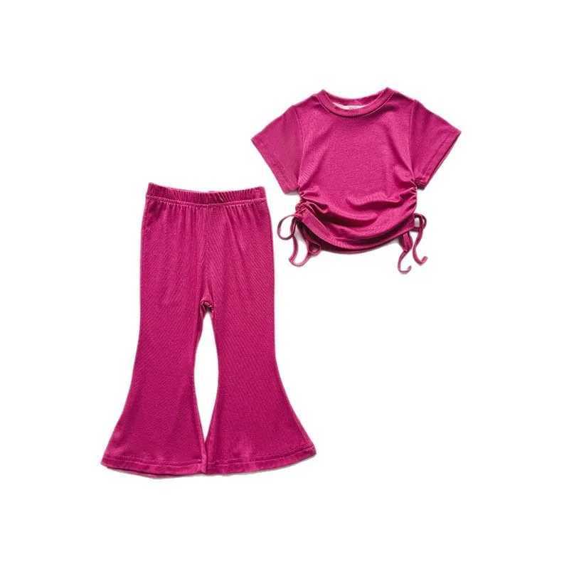 Unitim Summer Kids Girls 2PCS clothing set pure cotton thin brushed T-shirt flange pants set toddler girls setT250327