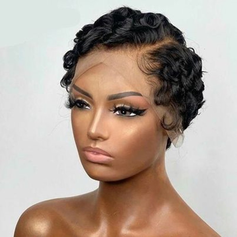 100% Human H Air T Frontal Deep Wave E Cut Bob Wig