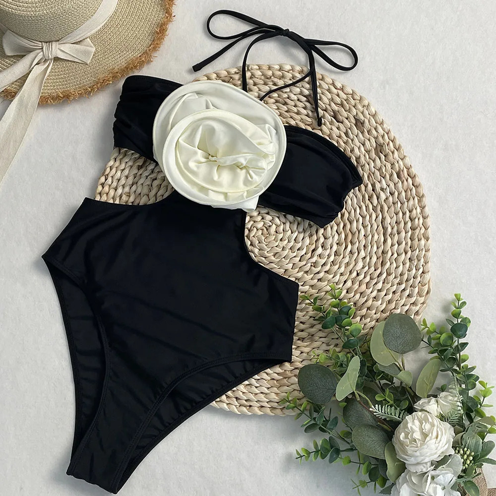 Serenechic 2025 Summer Womens Floral Monokini Swimsuit Sexy Rings Neck Adjustable Tie Beach Wear Vacation 250321