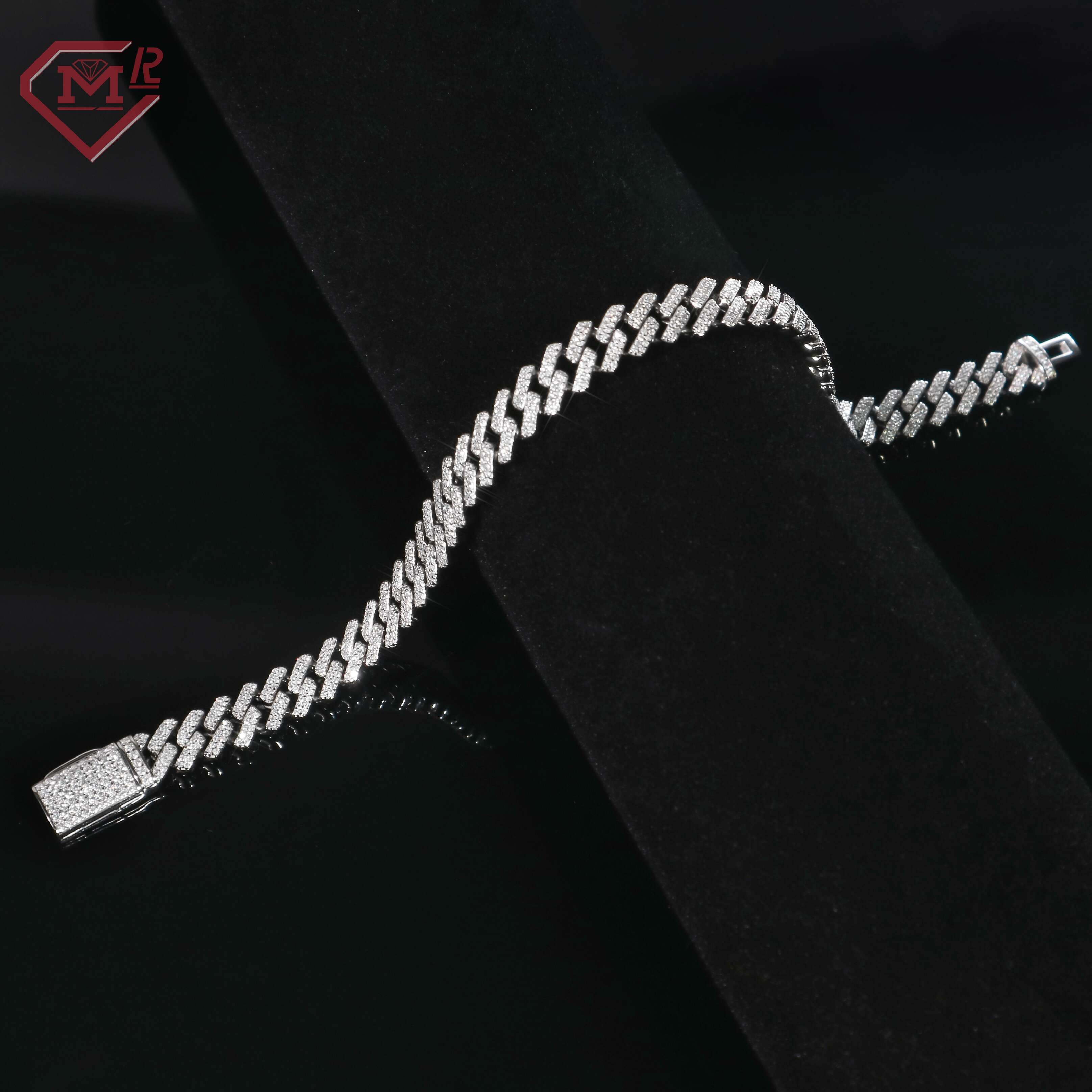 Small Moissanite Cuban Bracelet Straight Angle 2 Rows Vvs Iced Out Diamond Silver 925 Moissanite Cuban Chain