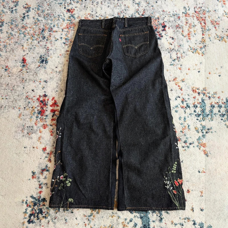 Y2K Fancy Luggage Jeans Fashion Flower y Serial Sewing Neutral Street Clothing Retro Harajuku Style Oversized Fit Pants 250327