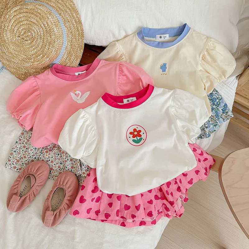 Childrens summer new short sleeved set girl T-shirt short sleeved set cute bubble sleeve T-shirt girl fashion two-piece setT250327