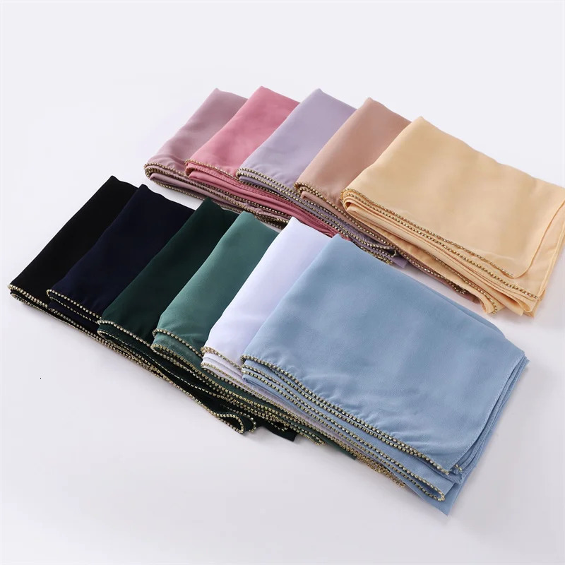 Water Diamond Chiffon Headscarf Veil Ramadan Long Scarf Necklace Shawl Womens Sunscreen Headscarf Outdoor Windproof Headscarf Packaging 250322