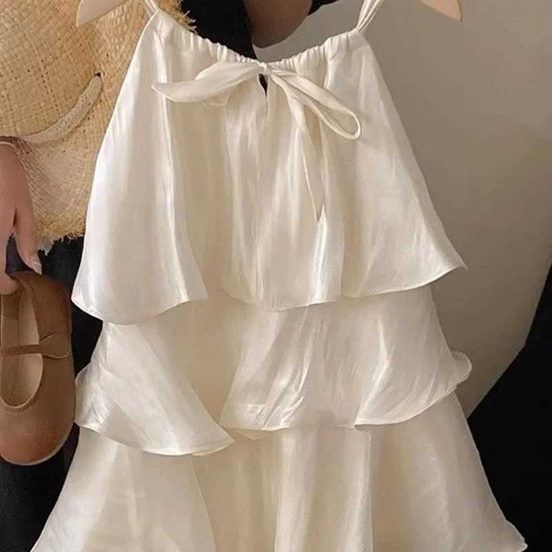Summer New Sle Baby Girls Sweet Dress Korean Fashion Childrens Clothing Childrens Girls Ruffle Edge Small Fresh Suspension Dress W250326