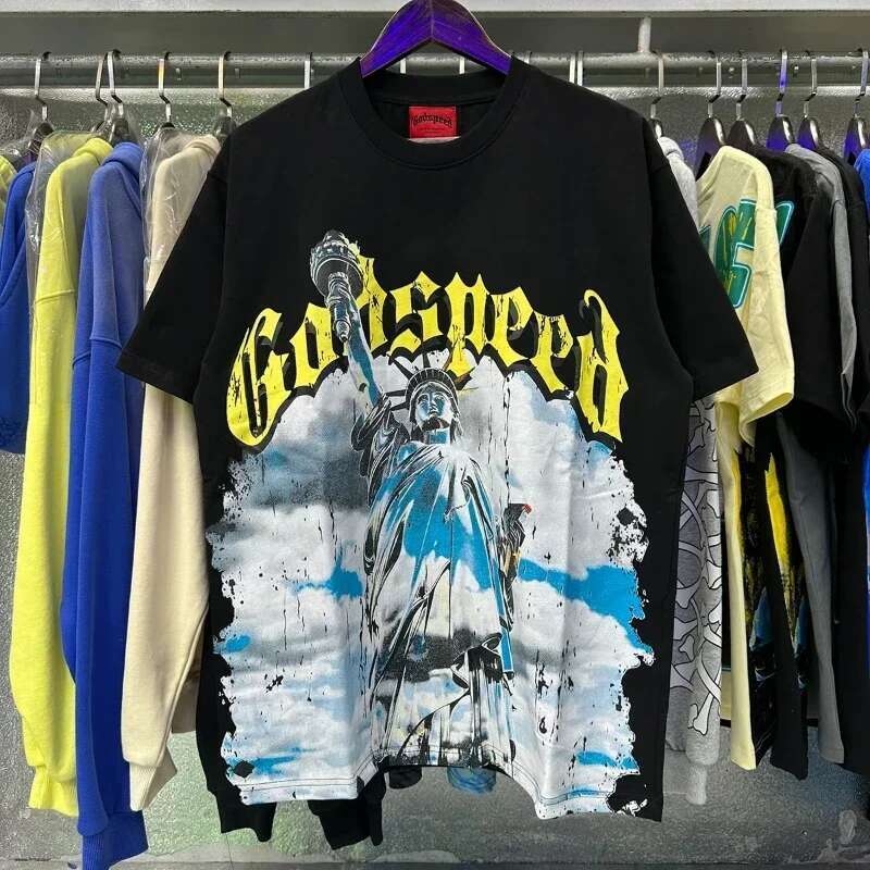 Gothic punk Harajuku pattern top men s American skull print oversized T shirt summer casual cotton short sleeved streetwear