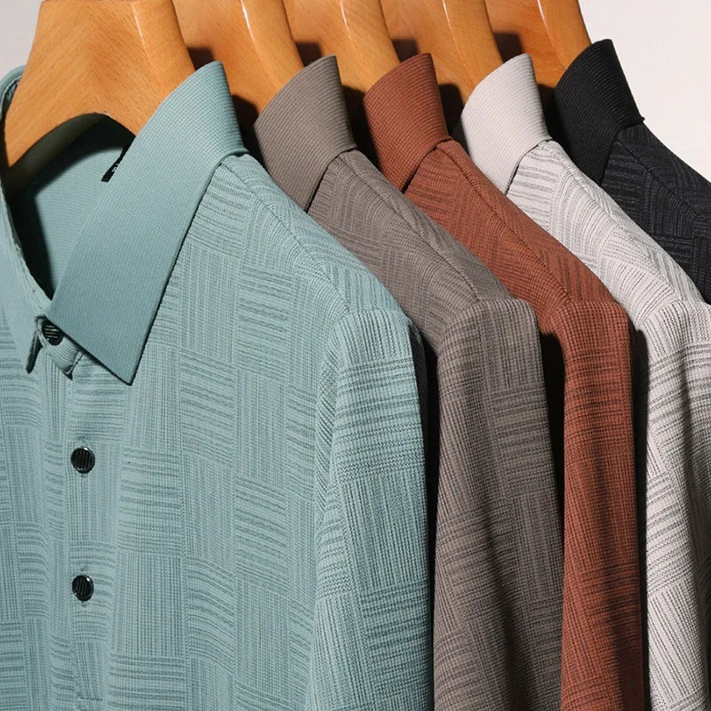 2024 Mens Printing Business Casual Short Sleeve Polo Shirt Fashion Comfortable Breathable Top 250326