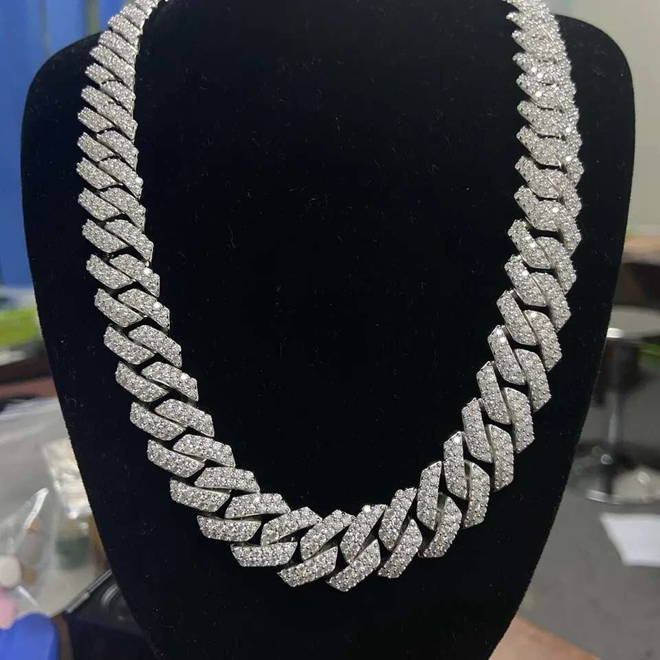 14mm 20inches Moissanite Ice Out 925 Silver Cuban Link Chain Neckalce For Men Jewelry
