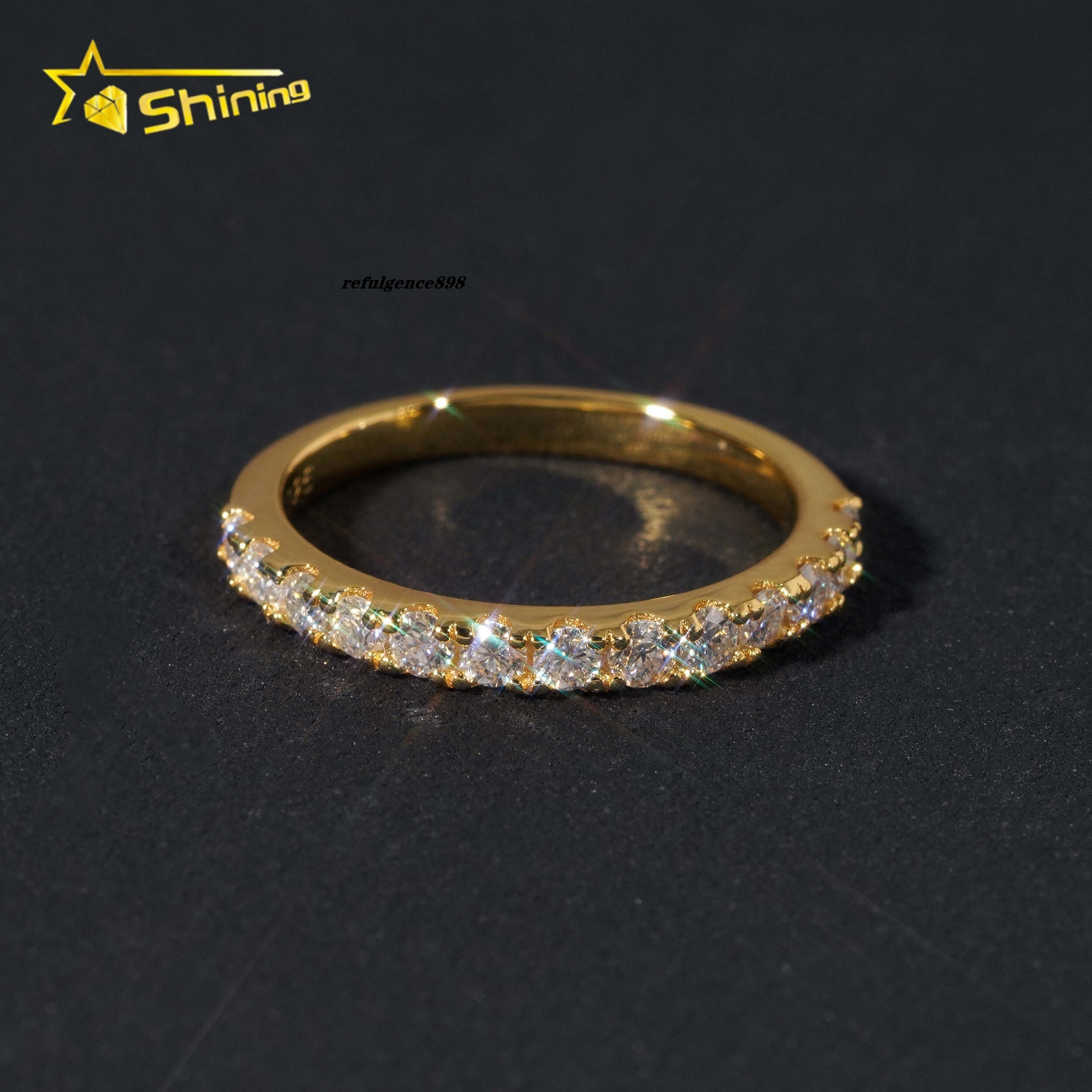Pass Diamond Tester Gold Plated Half Eternity 2.2mm Wedding Silver Engagement Moissanite Rings for Women