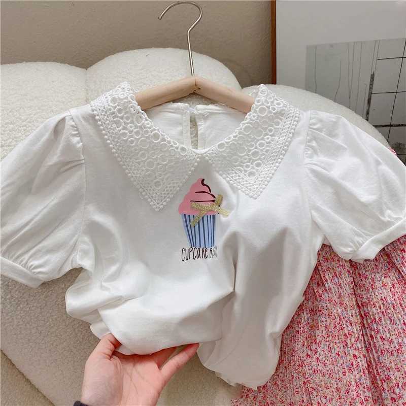 Summer girls clothing set Korean cute hollow lace lapel top+floral dress fashionable baby clothing childrens clothing setT250327