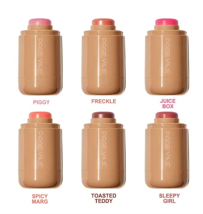 PAGE VINE Pocket Blush Stick 6 Colors juice box frecke Spicy Marg Multi-Functional Lip & Cheek Hydrating Stick Highlighter Waterproof Natural Blush