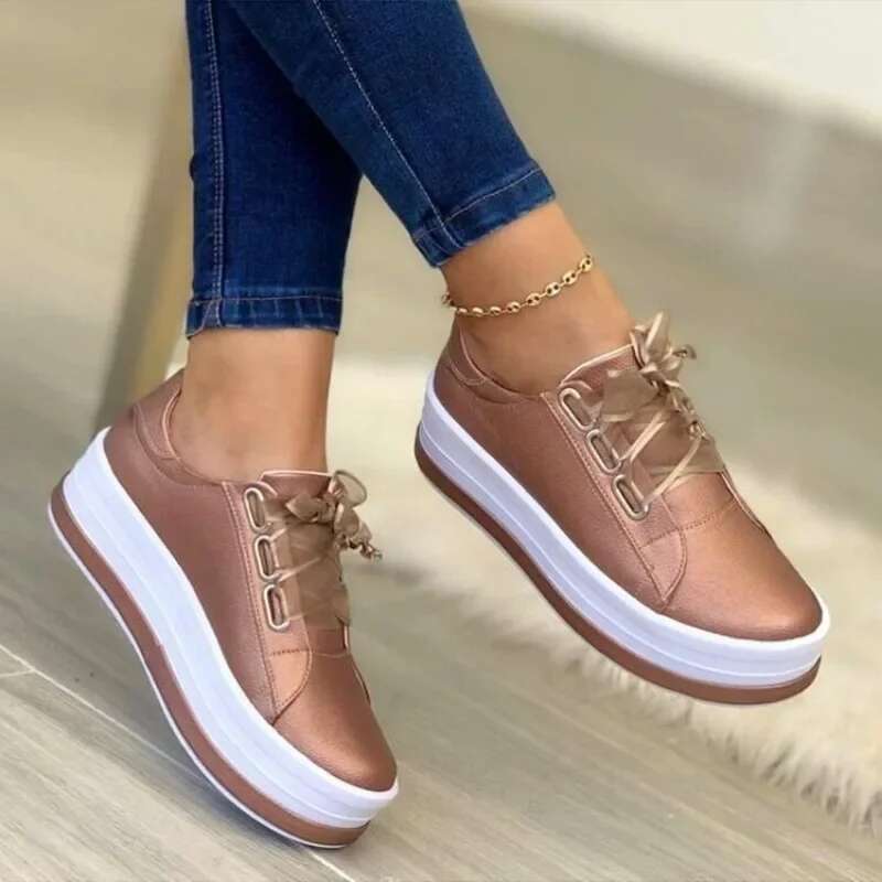 Women Ladies Fashion Ribbon Casual Vulcanized Lace Up Thick Sole Sneakers Women's Shoes