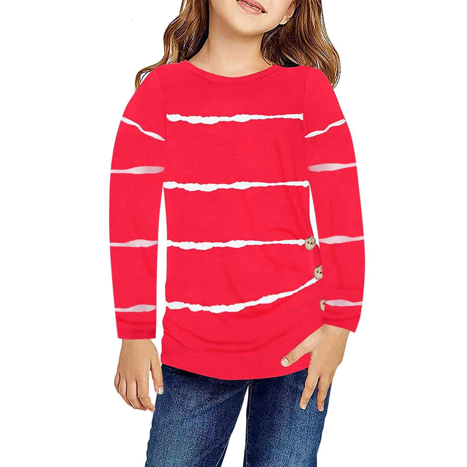 Ddmyshoesvip Old Little Girls Casual T Shirts Autumn Long Sleeve Striped Crewneck Tunic Tops Kids Tee Blouses T Shirt