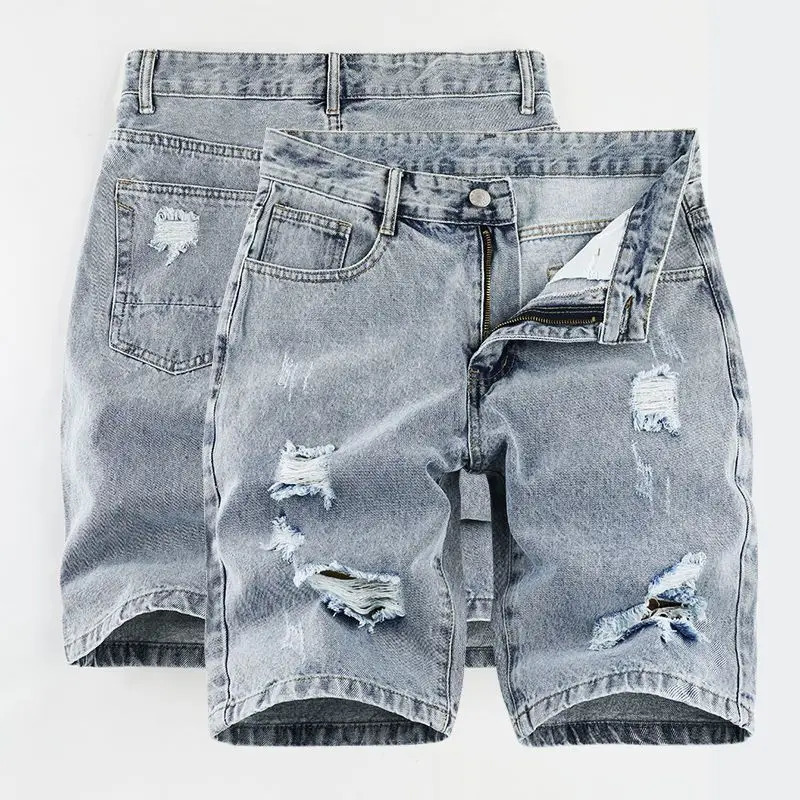 mens fashion Korean solid denim knee length shorts casual summer tight street pants 250326