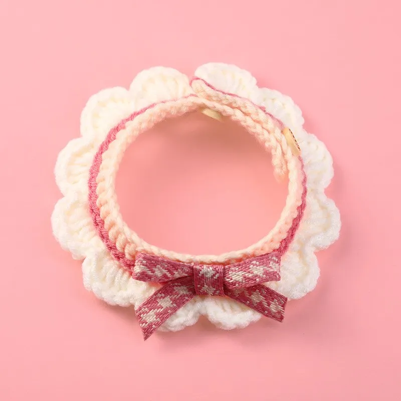 cute bowknot handknitted saliva towel kitten cat puppy adjustable collar pet decorative dog cat collar pet