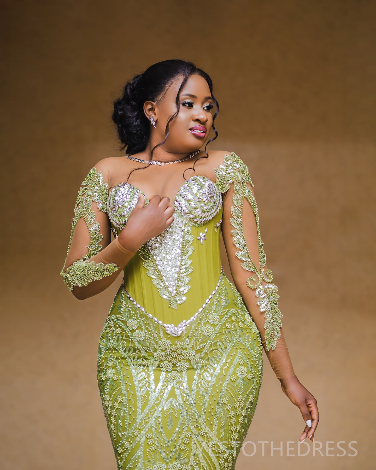 2025 Plus Size Green Prom Dress Mermaid Prom Dresses Formal Gowns Illusion Sheer Neck Long Sleeve Beaded Lace Birthday Second Reception Gown For Afric