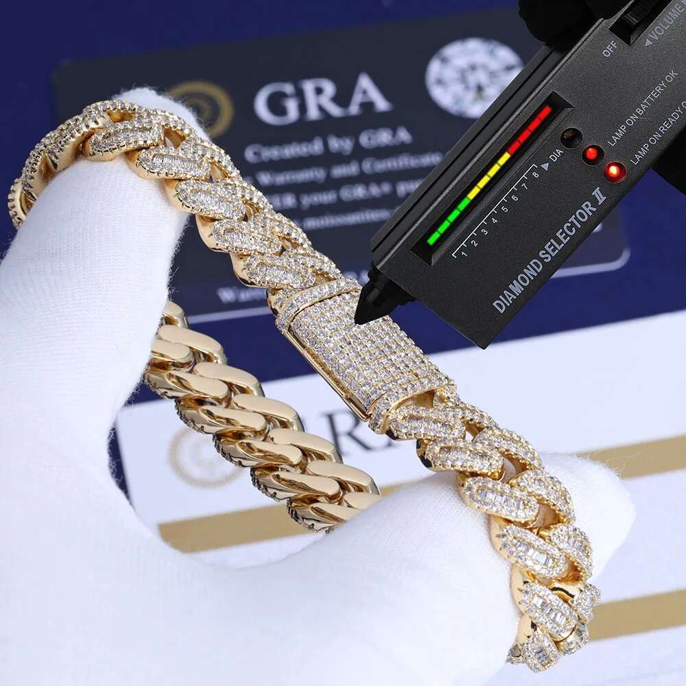 925 Sterling Silver 12mm D color VVS Moissanite Chain Iced Out Diamond Cuban Link Chain Necklace for Men Women