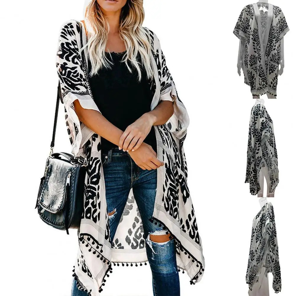 Swimsuit covered with full piece matching tassel ball breathable summer open front cardigan UV resistant wool sweater 250326