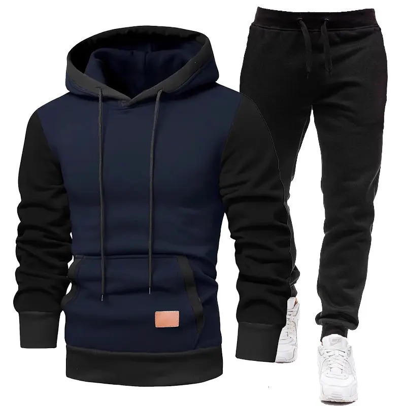 SpringSummer Mens Sportswear Wool Lined Hooded SweatshirtSweatpants 2 sets Leather Label ed Wear 250327