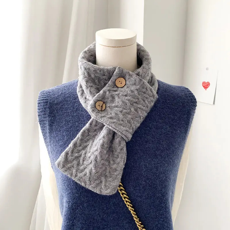 Womens autumn and winter Korean retro neck protection wild knitted wool scarf solid color warm scarf bib Bufandas 250322