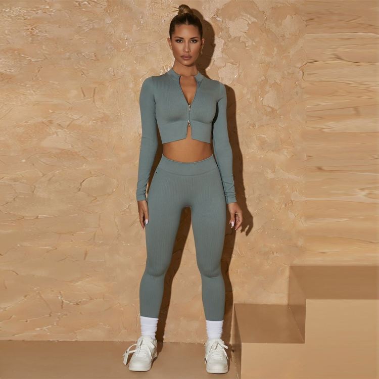 New Seamless Yoga Suit, High-Strength Zipper Sports Top, High Waist And Hip Lifting Pants Set, Fiess Suit