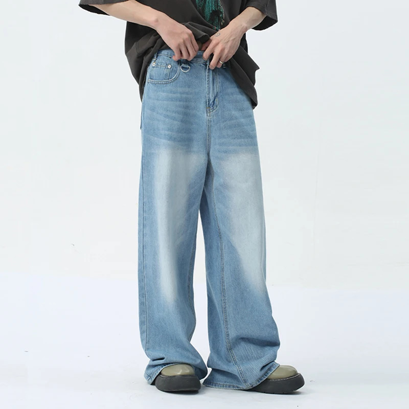 IEFB Vintage Camouflage Mens Jeans Fashion Washed Casual Wide Leg Denim Pants Autumn Winter Loose Male Trousers Old Blue 9C354 250317