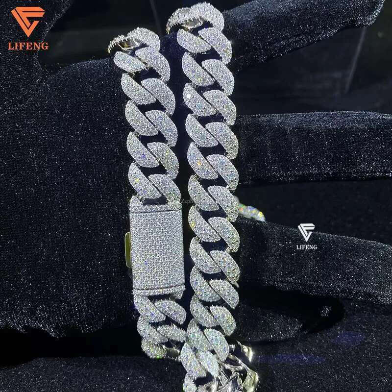 Hip Hop 14mm k Necklace Sier With White Gold Plated Iced Moissanite Large Middle Chic Dia Cuban Chain