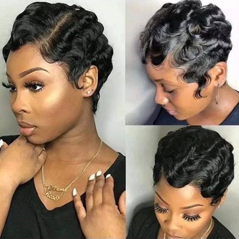 100% Human H Air T Frontal Deep Wave E Cut Bob Wig