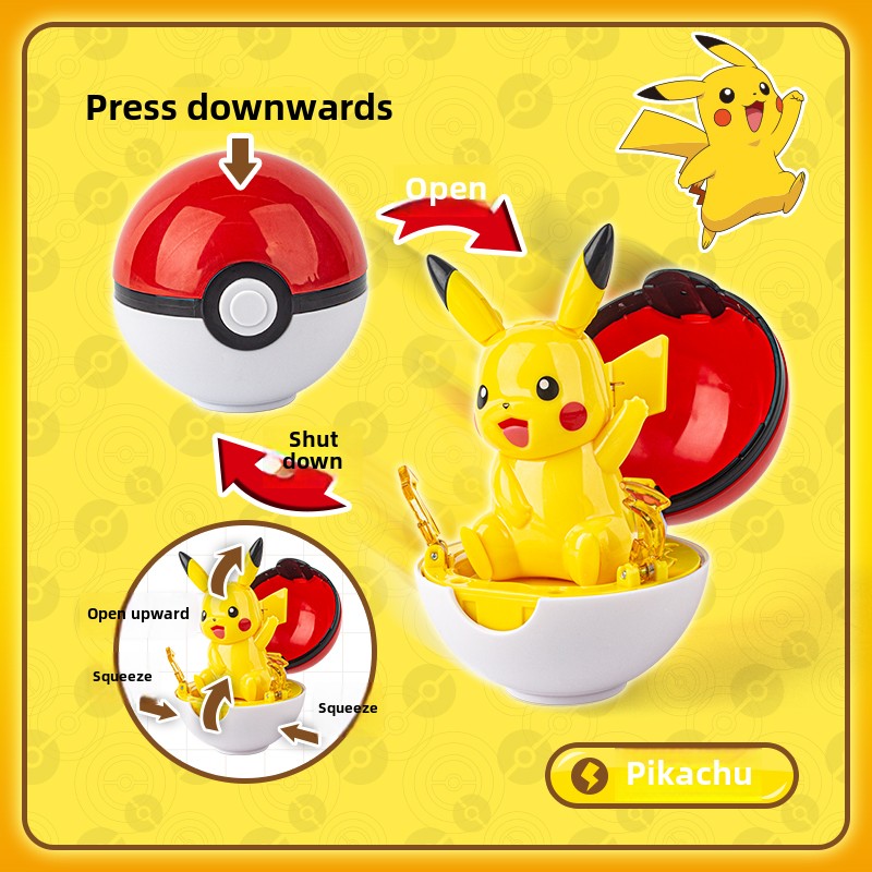 Pokemon Poke Ball Genuine 6 Styles Toy Set Pocket Monster Pikachu Charmander Eevee Squirtle Bulbasaur Meowth Collection Ornaments Model Boy Pikachu Bi