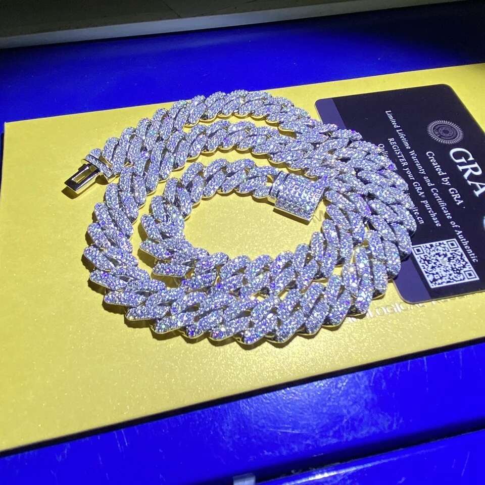 14mm 20inches Moissanite Ice Out 925 Silver Cuban Link Chain Neckalce For Men Jewelry