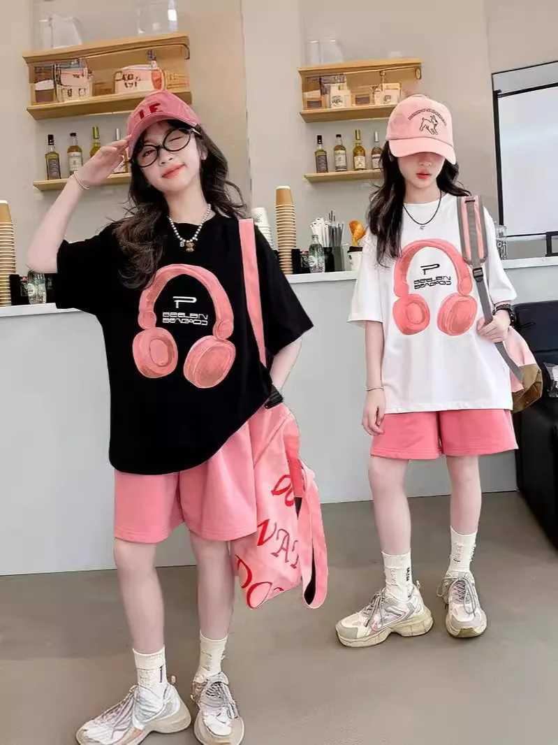Girls summer T-shirt short sleeved set Korean version new casual summer sports childrens short sleeved two-piece setT250327