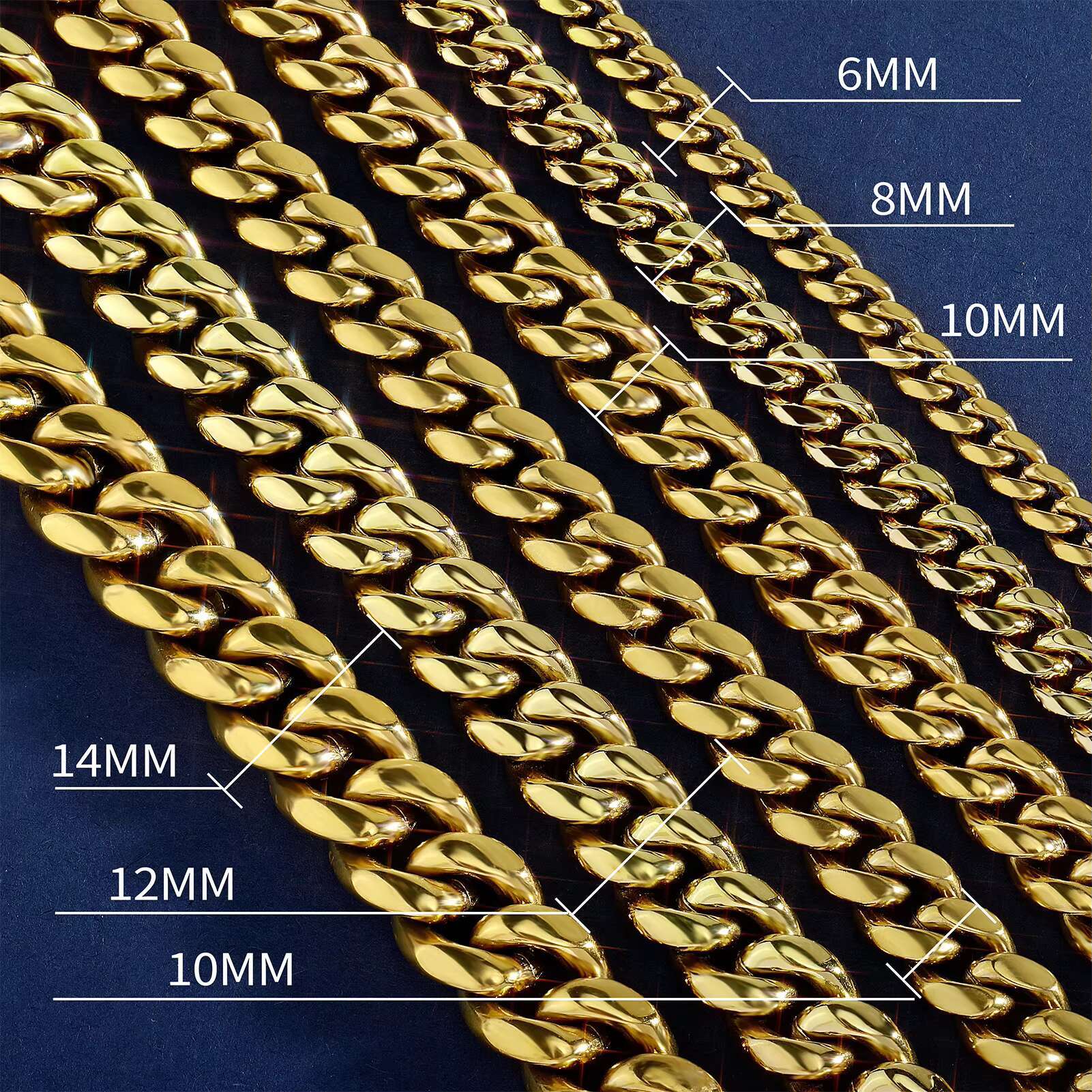 Real 14K Gold Filled Miami Cuban Link Curb Necklace Stainless Steel 6/8mm Solid Diamond-Cut for Men and Women Gift Option
