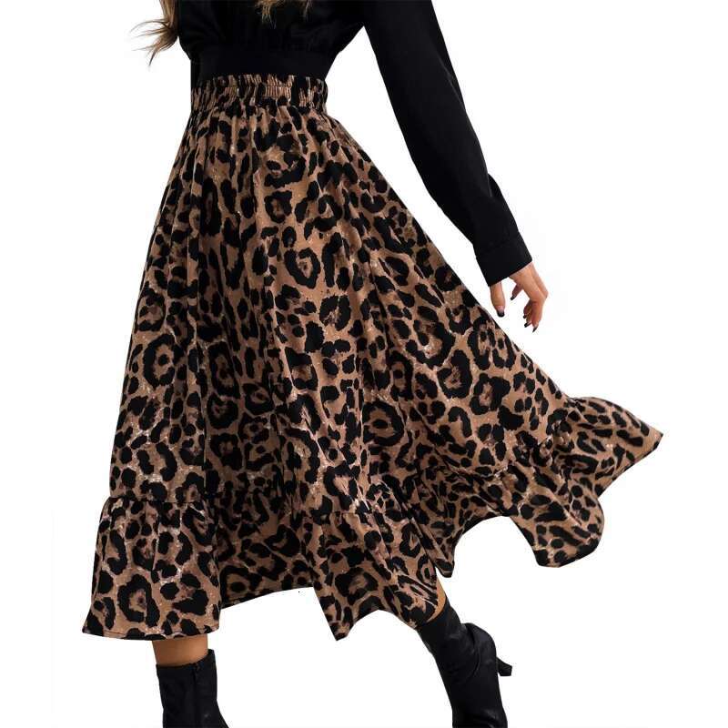 Dongdumaoyi Elegante Midi Rok Voor Dames Minimalistische Mode Slim Fit A Lijn Met Luipaardprint Stijl B
