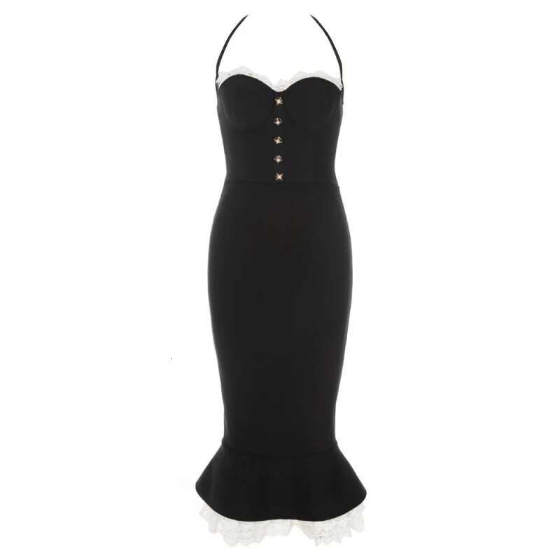 Dongdumaoyi Sexy Bandagejurk Met Halterhals Kanten Rand En Zeemeerminsilhouet Avondjurk Voor Dames
