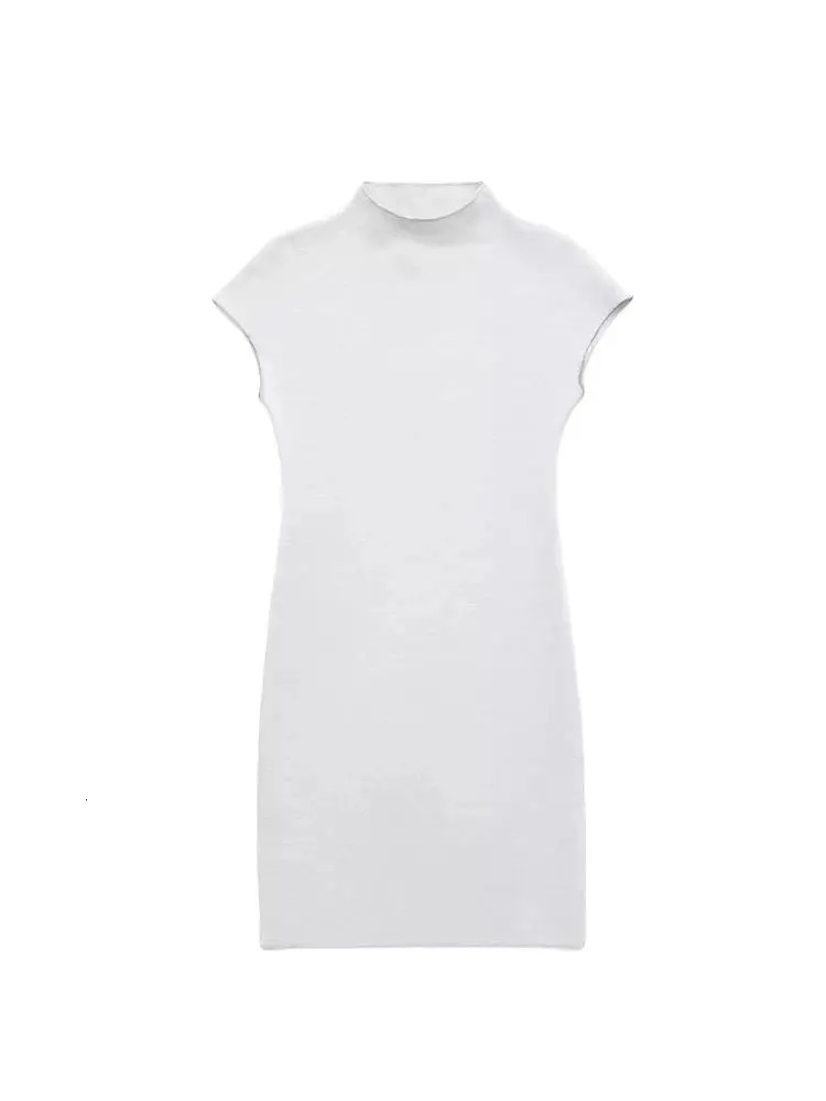 TRZA Women Fashion Stretch Knit Mini Dress Vintage High Neck Sleeveless Female Dresses Womens Dresses 250322