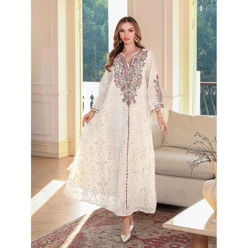 Dongdumaoyi Midden Oosten Moslim Gewaad Borduren Vrouwelijke Jurk Dubai Abaya Vrouwen Touw W