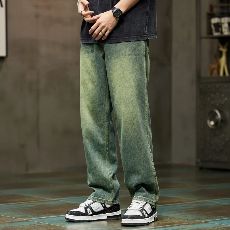 Jeans Men Baggy Pants Wide Leg Summer Straight Loose Fit Retro Blue Denim Pants Streetwear Fashion Pockets Vintage Man Clothes 250317