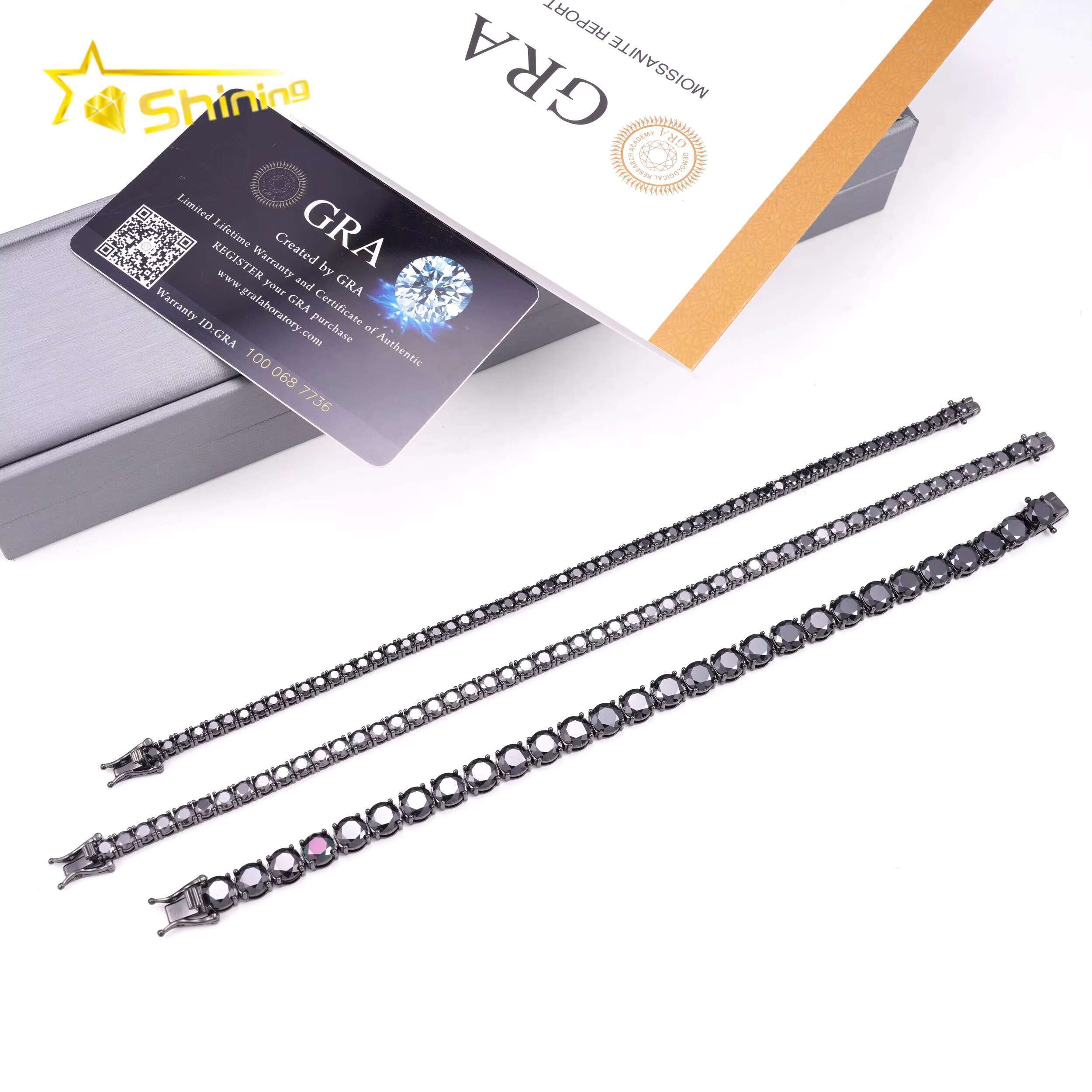 GRA Certificate Double Safety Clasp Hip Hop 925 Silver Black Moissanite Diamond Tennis Chain Bracelet