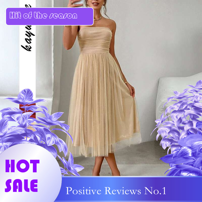 Dongdumaoyi Lente En Zomer Sexy Tube Top Hoogwaardige Mesh Feestdiner Halflange Jurk C