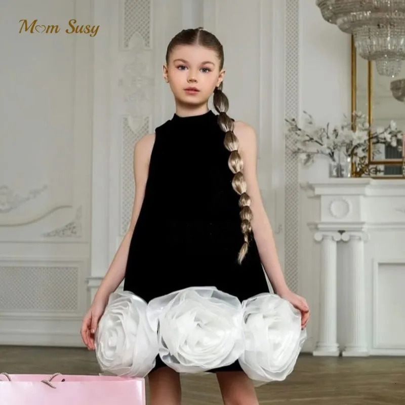 Baby Girl Princess 3D Flower Silk Dress Infant Toddler Teens Child Vintage Vestido Party Pageant Birthday Baby Clothes 1-12Y 250326