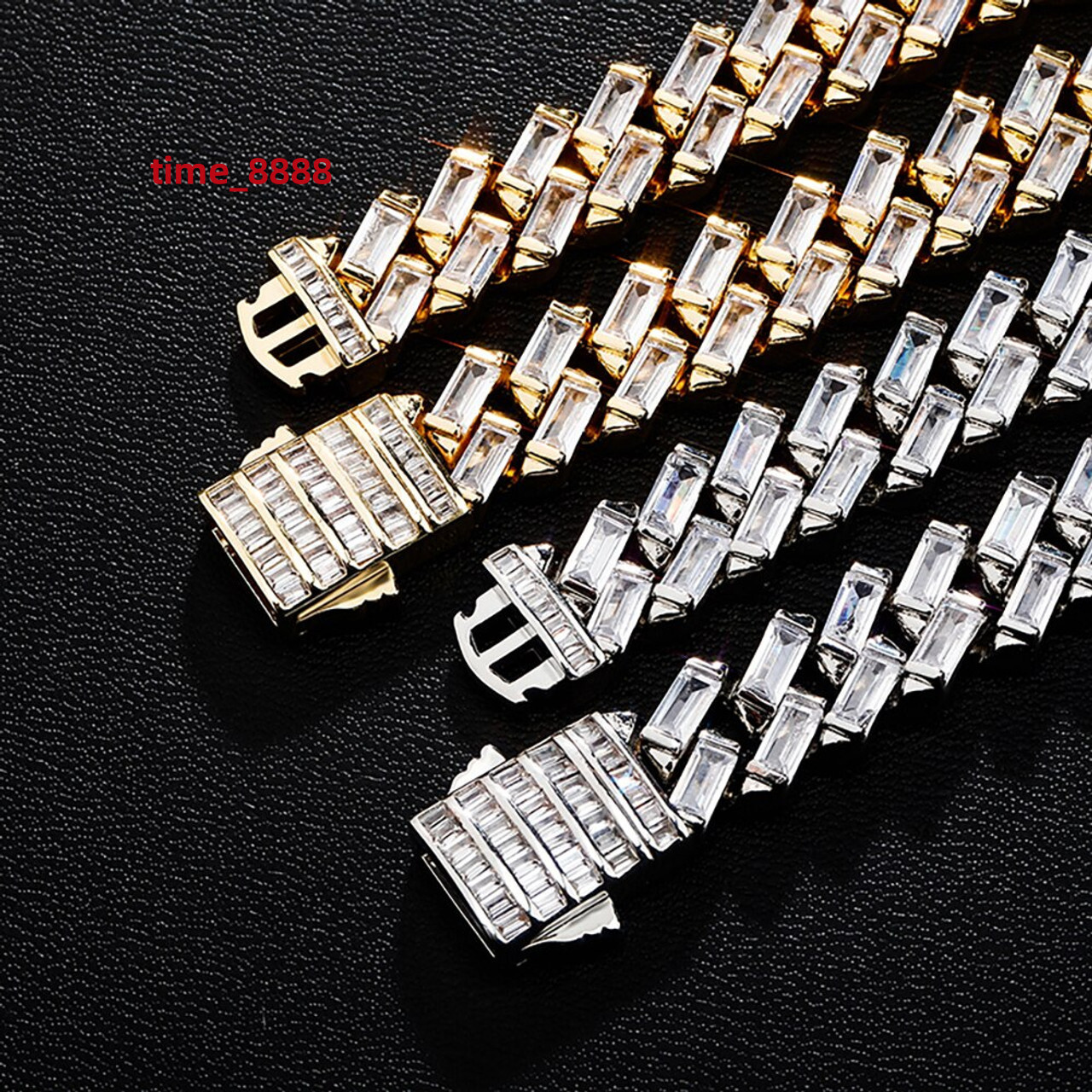 12mm All Baguette Cuban Link Hip Hop Moissanite Necklace White Yellow Gold Bling Chain for Wedding or Gift