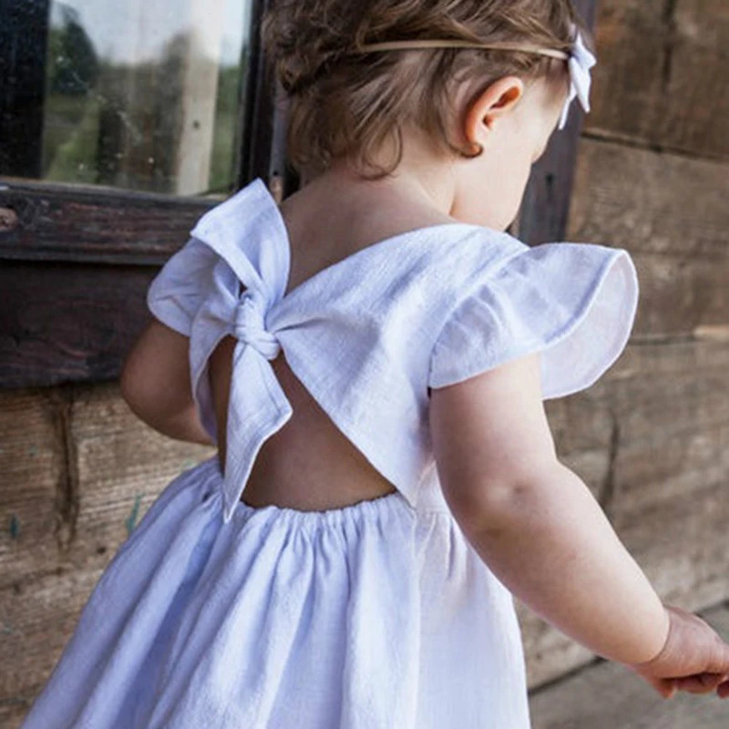 Korean Style Summer Infant Girls Dress Flying sleeve Cotton Linen born Baby Girls Princess Dress Kids Party Dresses 250326