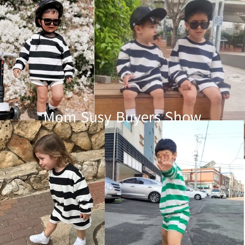 Baby Girl Boy Cotton Striped Clothes Set Hoodie and Shorts 2pcs Infant Toddler Child Tracksuit Spring Autumn Summer 1-7Y 250326