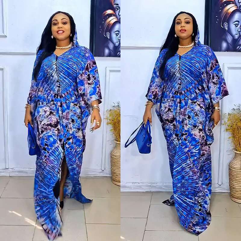 Dongdumaoyi Plus Size Afrikaanse En Midden Oosten Etnische Stijl Retro Kaftan Voor Dames Met Print Uitlopende Jurk Capuchon