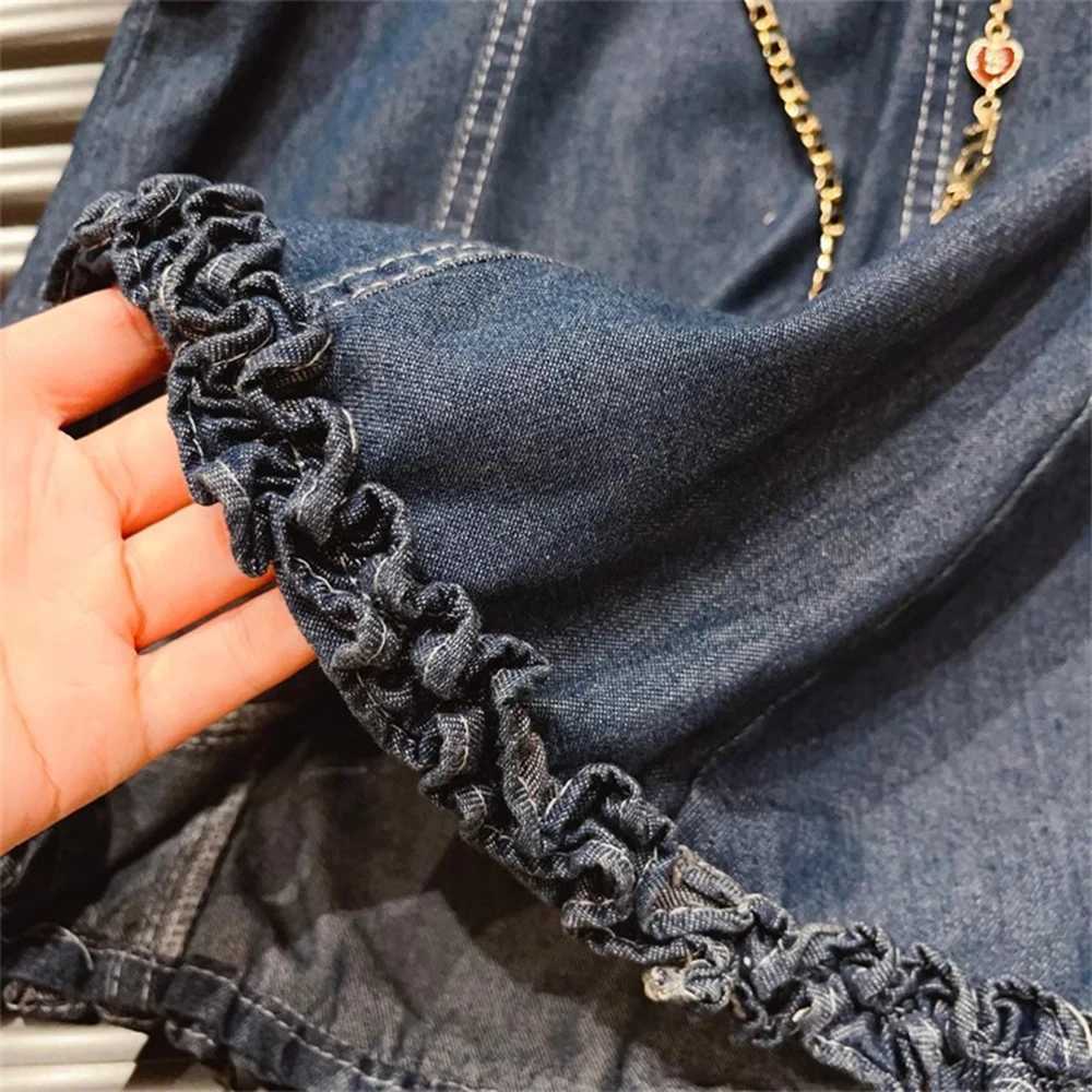 Bear collar summer 2024 new girl fungal edge solid color three button classic denim sleeveless vest W250326