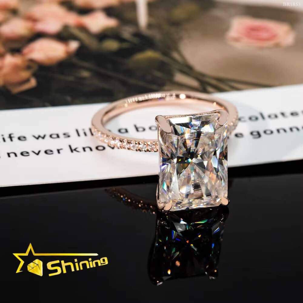 Fine Jewelry Women Diamond Wedding Ring Big Size 925 Sterling Silver 10*14mm 10CT Radiant Cut Moissanite Engagement Ring