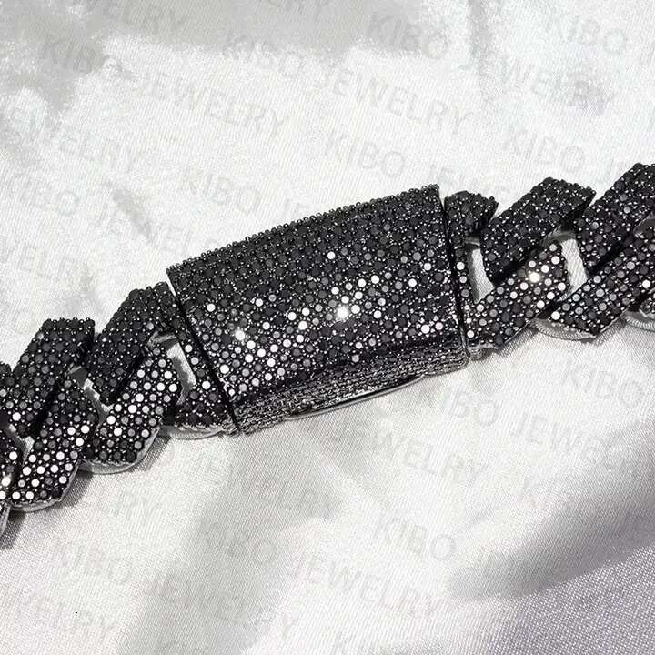 Hot-sale 18mm 20mm Black Plated 2 Rows High Quality Sterling Silver Ice Out Black Cuban Link Chain Moissanite