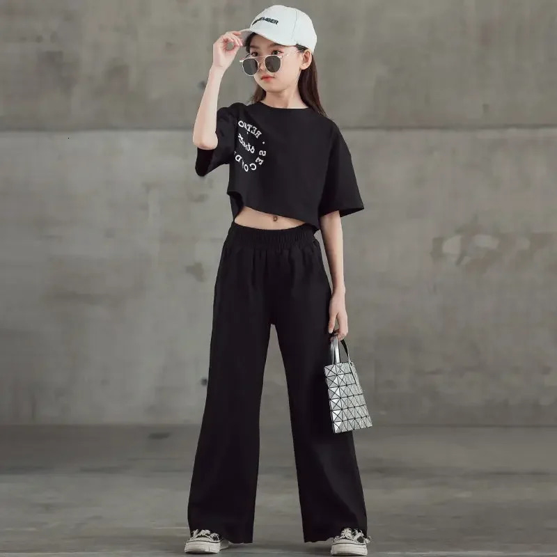 Children Sets Girls Fashionable Suit Casual Letter Short-sleevedwide-leg Pants Two-piece Set Items 250326