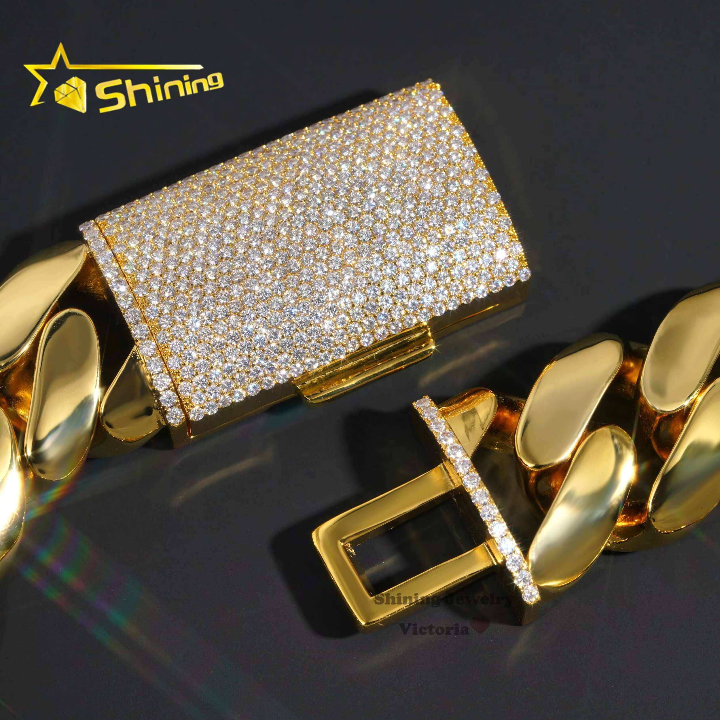 Custom Super Thick Heavy Rock Men Necklace 18K Gold Plated Brass Miami Cuban Link 30MM Cuban Chain With Moissanite Diamond Lock
