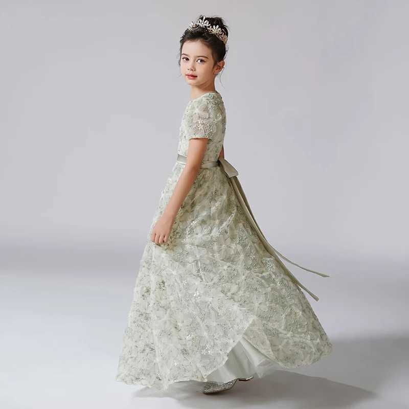 Dideyttl customizes dresses for girls with rhinestones flower buds silk flowers girls dresses puffs sleeves childrens birthdays formal princess dresse